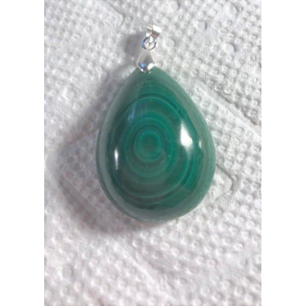 Beautiful Genuine Malachite Pendant with Sterling Silver Bail